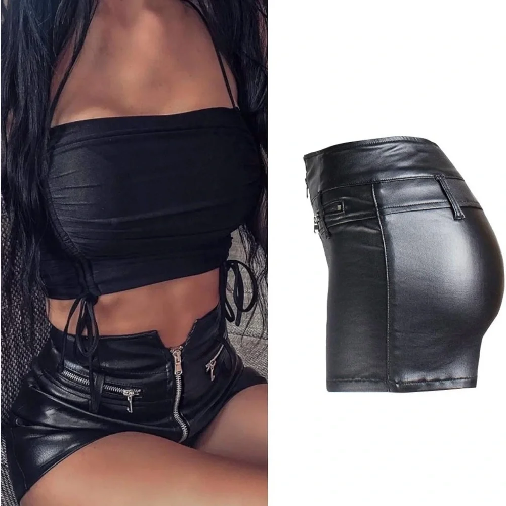 RAMISU Womens Casual Faux Leather Shorts High Waist Stretch Slim HIPS XSmall